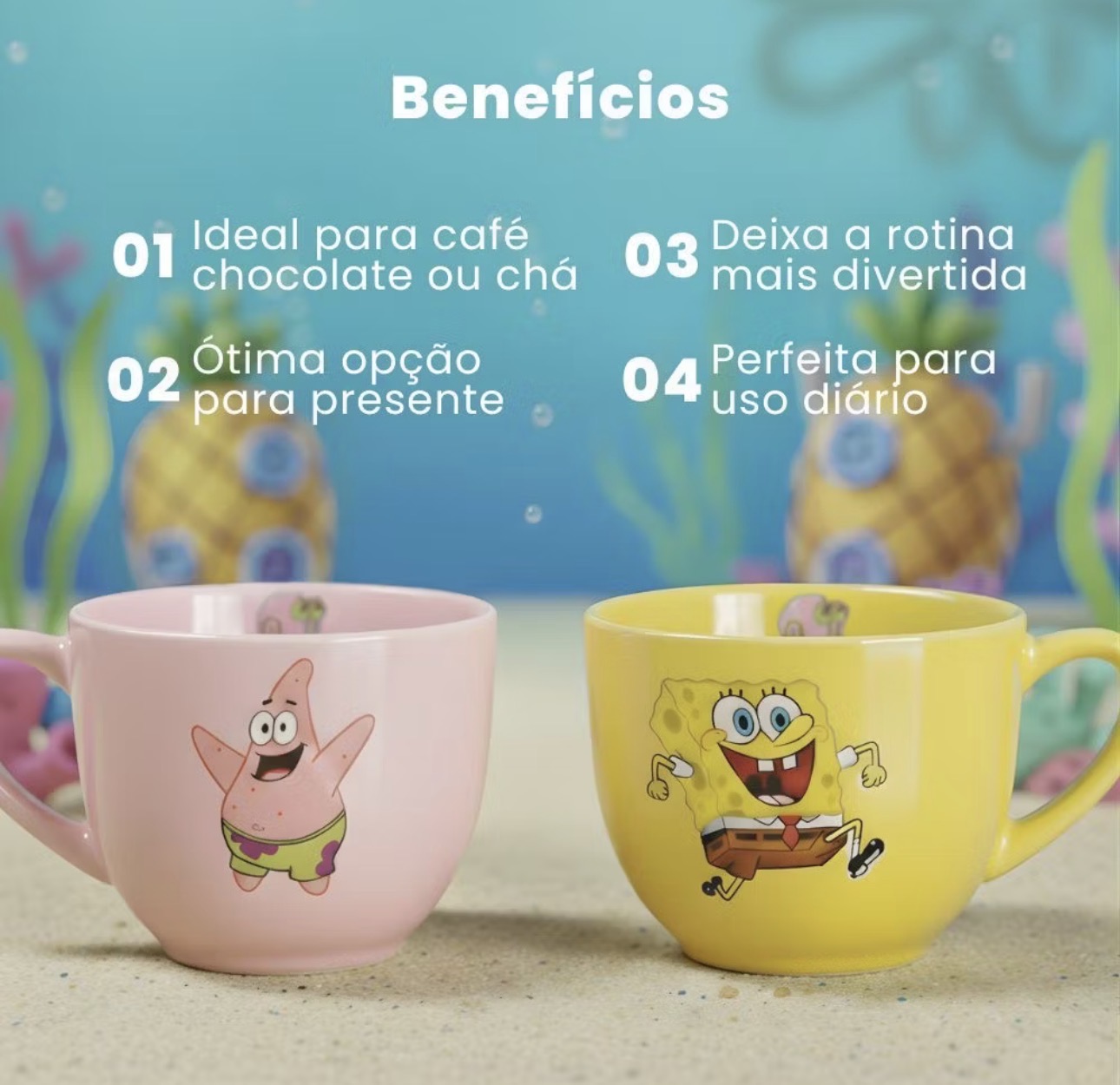 Kit Caneca Bob Esponja + Patrick (Porcelana 170ml) 2